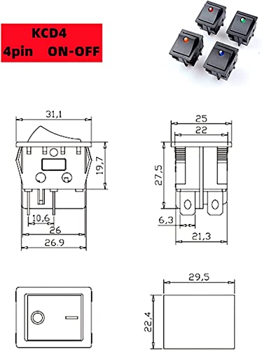 Commutateur à bascule 4 PCS interrupteur 3/4 broches éclairé - 7