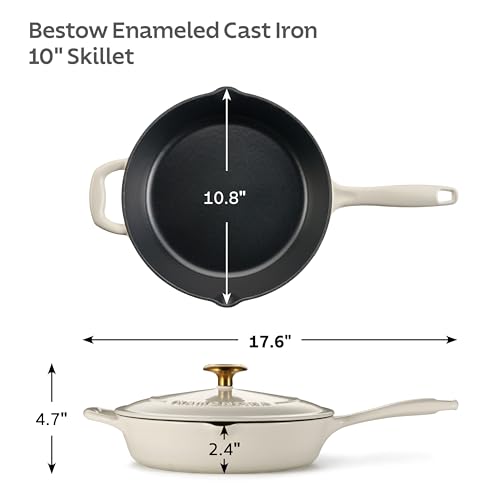 Image of Tramontina Bestow Enameled Cast Iron 10-Inch Skillet with Lid, Latte