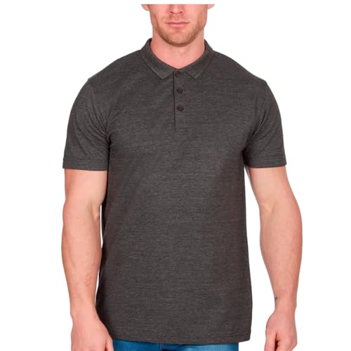 Mens Polo Shirt Short Sleeve Top Plain T Shirt Casual Work Golf Tee Pique Basic (Charcoal, XL)
