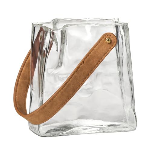 Torre & Tagus Handtaschenvase aus Glas für Blumen mit Griff, 16,5 cm hoch, transparente Vase und handgefertigte Glasvase für Heimdekoration, Tafelaufsätze, 6,25 x 6,5 cm, transparent