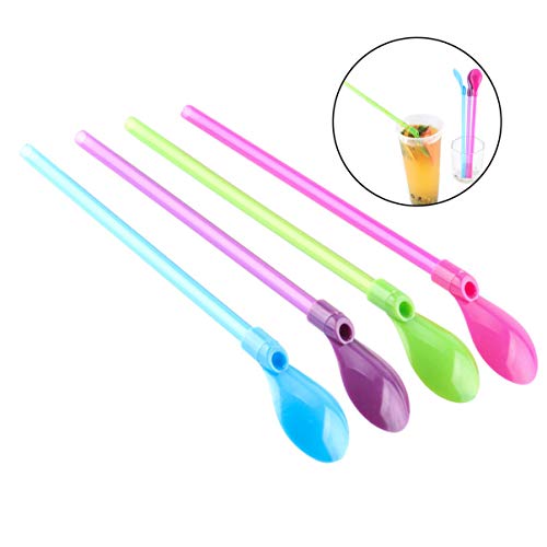 Colher de plástico com canudo UPKOCH, canudos destacáveis, utensílios de cozinha, artigos de anivers