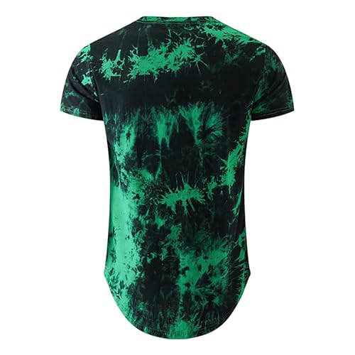 Camiseta para hombre, cuello redondo, con corbata teñida, camiseta básica para hombre, manga corta, informal, camiseta deportiva ligera, verde, XXL