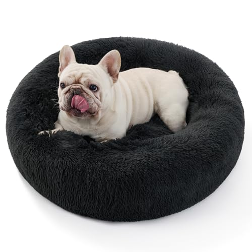 Bedsure Round Dog Bed Medium - 70x70x15cm Washable Plush Dog Bed for Indoor Pets, Fluffy Calming Anti Anxiety Pet Beds for Large Cats Dogs, Dark Grey
