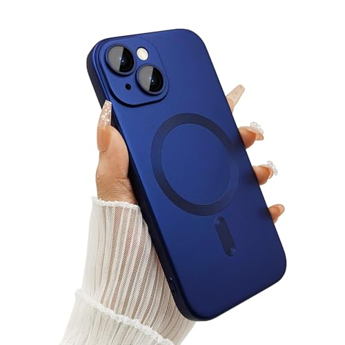 ankofave Magnetic Case for iPhone 15 Phone Case for Women Matte Luxury Soft Metallic Luster Design with Camera Lens Protector Compatible with Magsafe Case for iPhone 15 6.1-Dark Blue