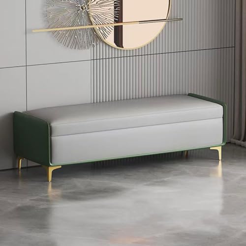 AEGCAOJH Banco para Zapatos, Banco Moderno al Final de la Cama con Patas de Metal, Banco otomano de Almacenamiento tapizado de Cuero, Taburete con reposapiés para Sala de Estar, baúl de ALM
