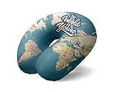 I-Total - Almohada de Viaje/Almohada de Viaje para el Cuello Suave para Soporte Cervical/Almohadas Almohada de Viaje (Blue Map)