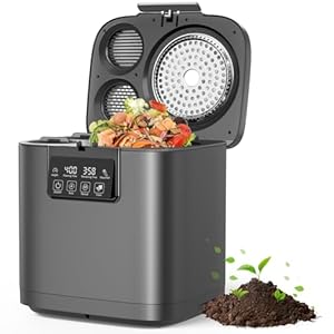 Electric Kitchen Composter, 4L Large Capacity Smart Indoor Compost Bin with Timer Display, 2 Detachable Carbon Filter, Compost Machine Odorless for Countertop, Turn Waste into Natural Fertilizer,Grey