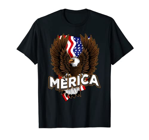 Merica 4th of July Bald Eagle USA American Flag Patriotic Maglietta