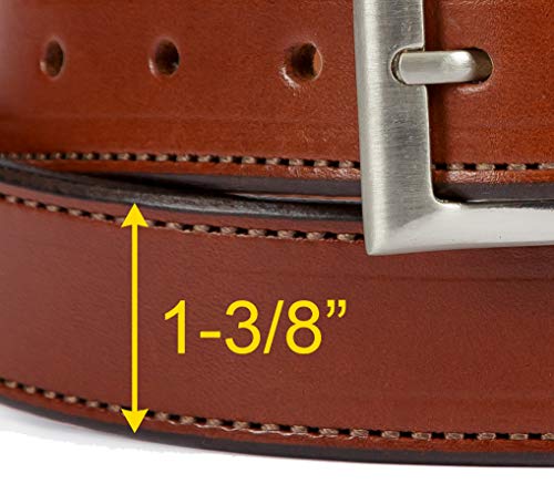 Medium Brown Dress Belt, Single Stitching, 100% Bridle Leather, 1-3/8" Wide, Square Buckle, Amish Made in Lancaster PA4