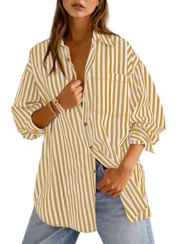Cicy Bell Womens Oversized Striped Button Down Shirts Boyfriend Long