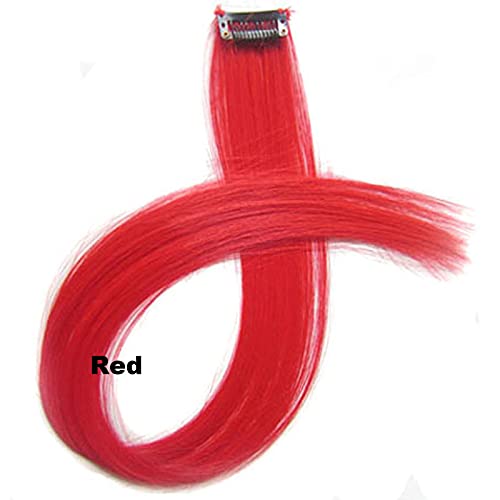 Miniatura 3 de Extensiones de cabello lacio de 22 pulgadas, 12 piezas de extensiones de cabello sintético con clip para mujeres, niños y niñas, color rojo