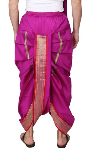 Image of Rameshwaram Fabrics Mens Ready to Wear Silk Dhoti with Angwastra Set - Pocket Dhothi