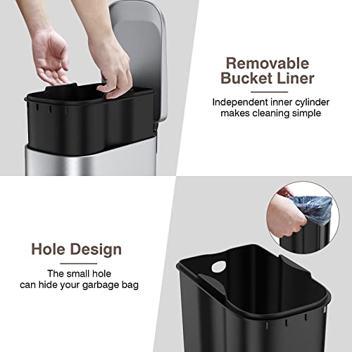 Bethebest 6 Liter/1.6 Gallon Bathroom Trash Can With Lid,Stainless Steel Trash Can With Removable Wastebasket For Bathroom,Office,Bedroom(Silver) #TOP2