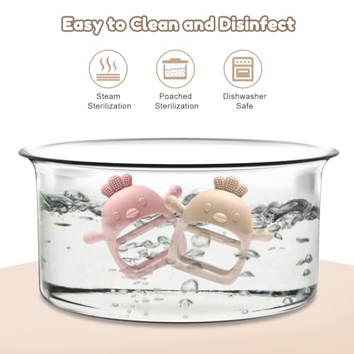 Image of 2 Pack Baby Teething Toys for 0-6 6-12 Months, Never Drop Infant Teether Teething Mitten Toys for 0 3 6 9 12 Months, Newborn Soothing Teething Toy Gifts for 1 One Year Old Baby Boys Girls
