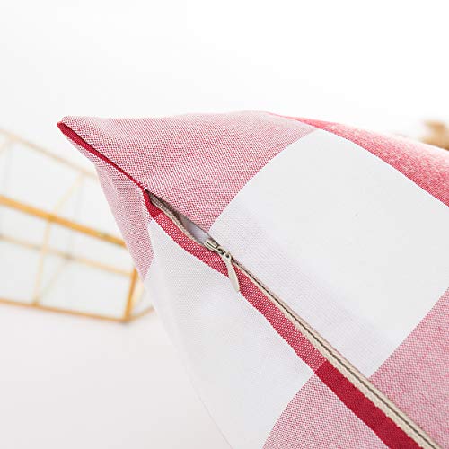 Boomsea Set Of 2 Farmhouse Buffalo Check Plaid Throw Pillow Covers Square Cushion Case Polyester Linen Home Decor Red And White, 18 X 18 Inches #TOP4