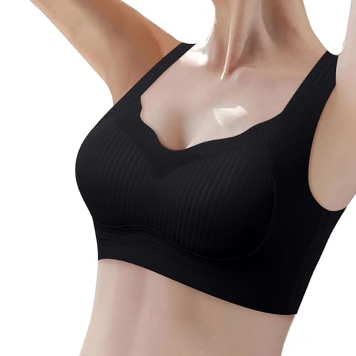 Wireless Bras for Women V Neck Sheer Mesh Lift Seamless Support Bra with Gravity Defying Design and Breathable Cups