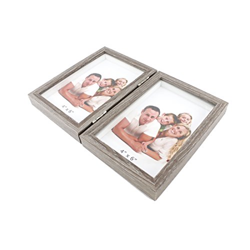 Zhenzan Frames Classic Wooden Hinged Foldable Double Openings Desktop Picture Frame,Holds 4X6 Pictures,With Glass Front (Grey) #TOP3