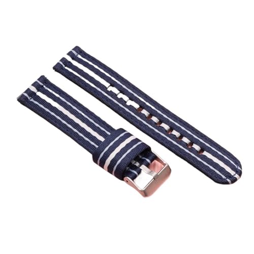 Nylon Braided Watch Straps With 18mm 20mm And 22mm Quick-release Interfaces Are Universal(Blue with white line,18mm)