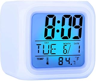 Kids Digital Alarm Clock, 7 Color Night Light, Snooze, Temperature Detect for Toddler, Children Boys and Girls, Students to Wake up at Bedroom, Bedside, Batteries Operated
