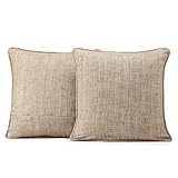 Half Price Drapes SSKR-71806-CC18PR Yarn Dyed Designer Faux Raw Textured Silk Cushion Cover - Pair, 18 X 18, Linen Tan