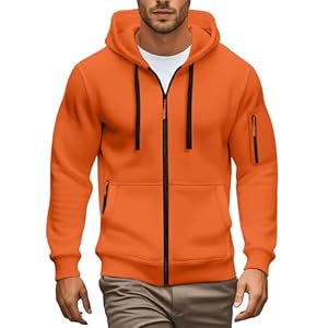 Sweat à capuche zippé pour hommes avec poches, manches longues, bord côtelé, coupe ajustée, décontracté, Orange, XXL