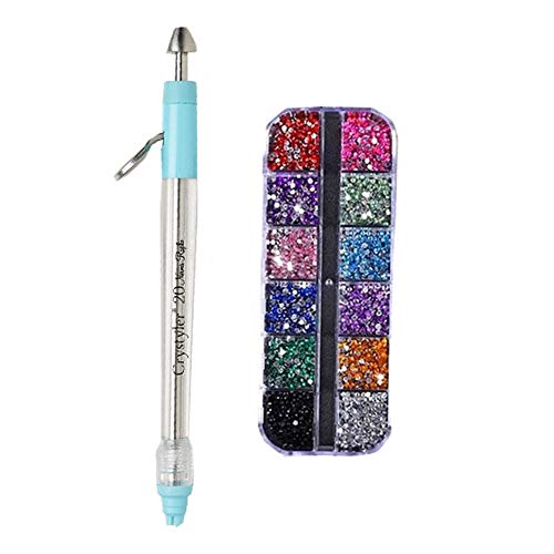New Diamond Acrylic Multi-Function Magic Diamond Painting Pen Point Drill Pen Painting Cross Stitch Embroidery Tool(Blue Painting Pen&Rhinestone)
