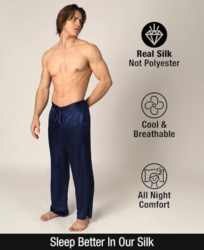 Image of Luxury Artisan Mens Silk Pajama Pants, Natural Silk PJ Bottoms