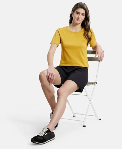 Image of Jockey AW88 Women Super Combed Cotton Rich Relaxed Fit Solid Curved Hem Styled Half Sleeve T-Shirt