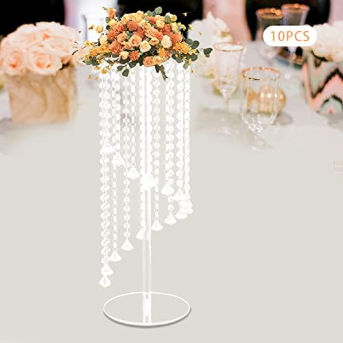 10 PCS Crystal Flower Stands - 23.6" Tall Gold Vases with Elegant Crystal Pendants - Luxurious Centerpieces for Weddings, Birthdays & Events - Glamorous Table Decor for Parties