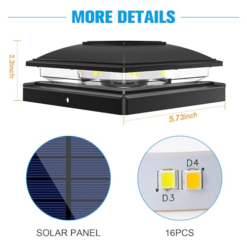 VOLISUN Solar Post Cap Light Outdoor Waterproof 16pack,Solar Fence - Post Lights for 4x4 5x5 6x6 Wooden/Vinyl Post,Black Deck Cap Light Solar Powered with Warm White for Garden/Patio/Porch by VOLISUN - Image 4