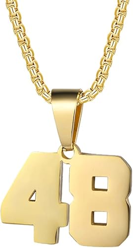 YOYO&YOKI - Collares con números personalizados, chapado en oro de 18 quilates con números iniciales, dije de acero inoxidable, cadenas deportivas