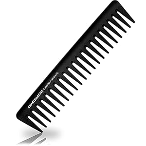 Charlemagne Carbon Wide Tooth Comb – 19 cm – Antistatic Detangling with Wide Tooth Comb for Curls – Ergonomic Grip for Shatterproof Styling Tool for Men