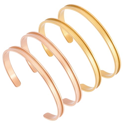 UNICRAFTALE 4 Stk 2 Farben C Formige Blank Armreif Sets Aus Edelstahl Rillen Cuff Armbander Gold Roségold Offene Schmuckrohlinge Haargummi Armband Für DIY Steinbesatz Steckschmuck Bastelsets