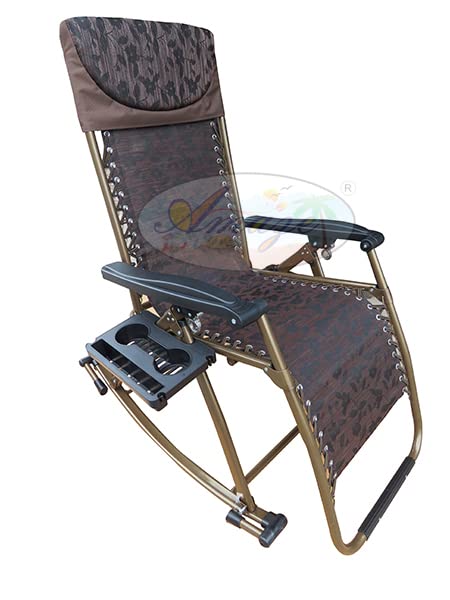 Image of Amaze Folding Portable Zero Gravity Compact Easy Push Back Rocking oscillating Reclining Designer Relax Chair- 08 Brown Flowers