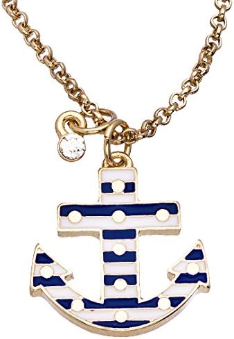 Blu Bijoux Blue Stripe Anchor Pendant Necklace