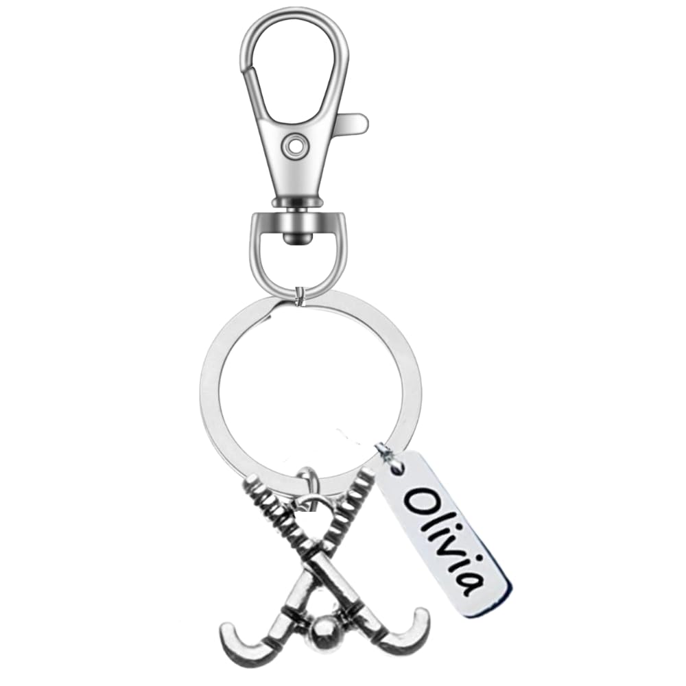 Personalized Field Hockey Zipper Pull with Engraved Namel Charm Keychain, Field Hockey Jewelry for Women Gift for Female Field Hockey Player or Team