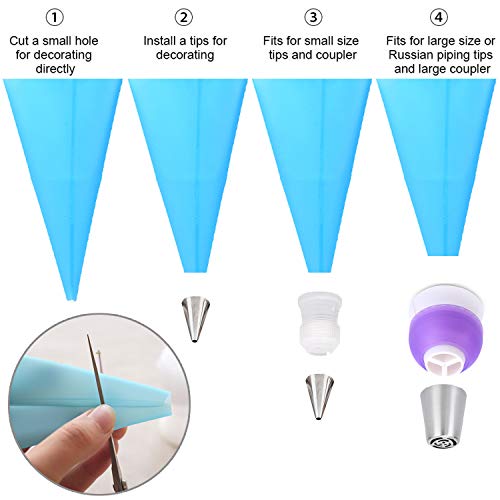 Gemlon Reusable Piping Bags Silicone Pastry Bags, Large Cake Decorating Bags Icing Piping Bags, Baking Supplies Cake Decorating Tools Kit With 3 Sizes (12”+14”+16”) Frosting Bags, 9 Couplers & 9 Ties #TOP3