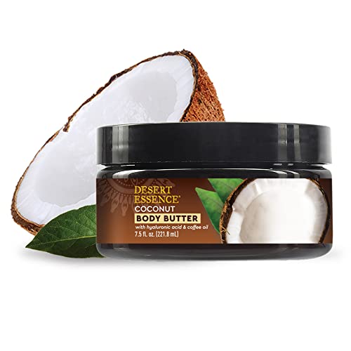 Desert Essence Coconut Body Butter 7.5Oz, Hyaluronic Acid & Coffee Oil, Deeply Moisturizing And Nourishing, Antioxidant Rich, Moisture Rich Botanicals Coconut Oil & Moringa Oil #TOP1