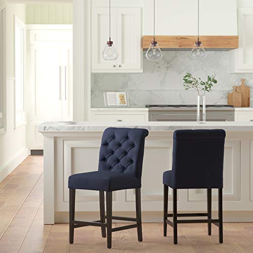 Amazon Brand – Stone & Beam Carson Tufted High-Back Upholstered Counter-Height Kitchen Stool, 41"H, Navy Blue #TOP6