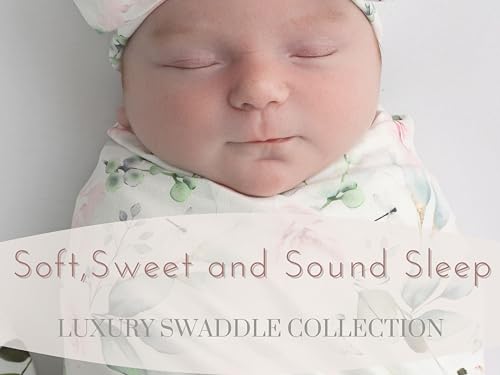 Image of Baby Receiving Blanket Swaddle Blanket Infant Wrap with Matching Headband Beanie and Name Card (Pink and Grey)