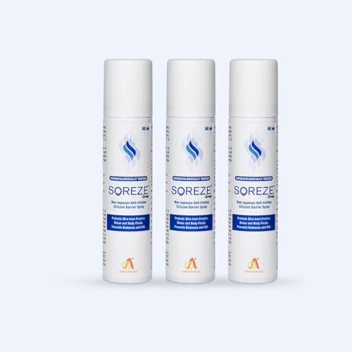 Image of Soreze Spray Prevent Bedsores & Adult Diaper Rashes | Dermatologically Tested | Protect Skin from Friction & Moisture | Water Repellent, Non-Greasy | 60ml each | Pack of 3