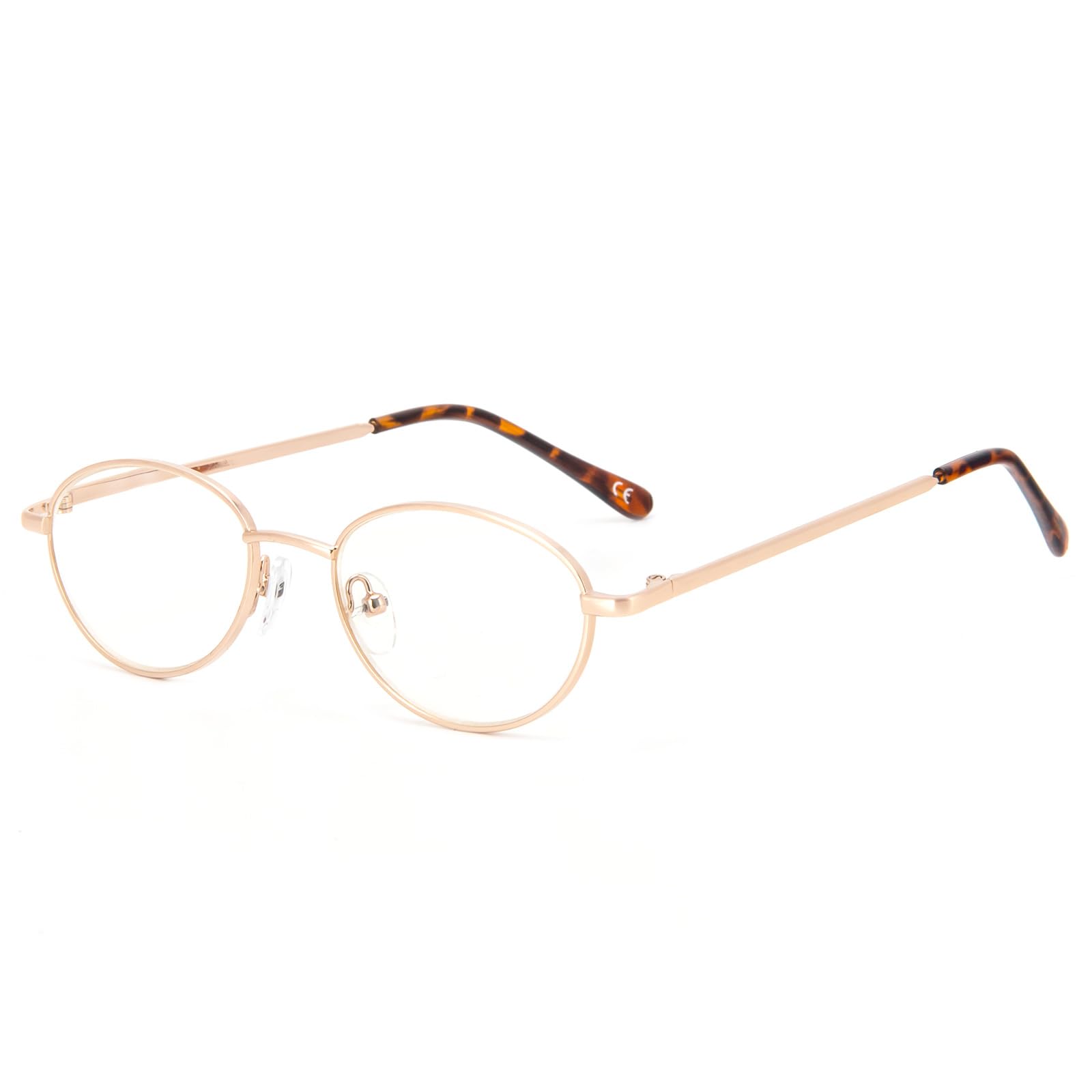 MMOWW Lesebrille Damen Herren Mode Runde Blaulichtfilter Ultraleicht Metallrahmen Computer Lesehilfe (Gold, +2.5)