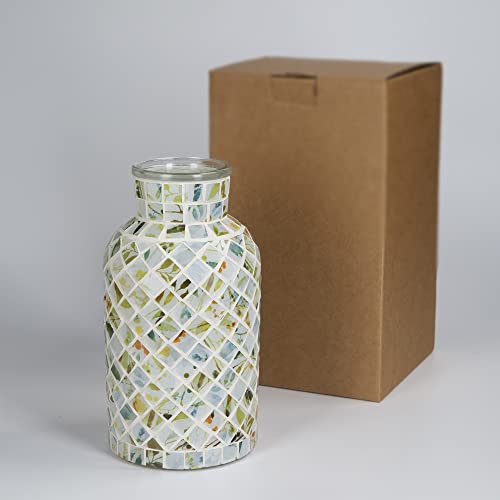 Zhipinhui 7.9" H Mosaic Vase Glass Green Vase, Decorative Flower Vase, Decor Home Modern Midsize Mosaic Vase For Bedroom Livingroom Kitchen Office Wedding,Unique Mosaic Glass Vase Gift! #TOP6