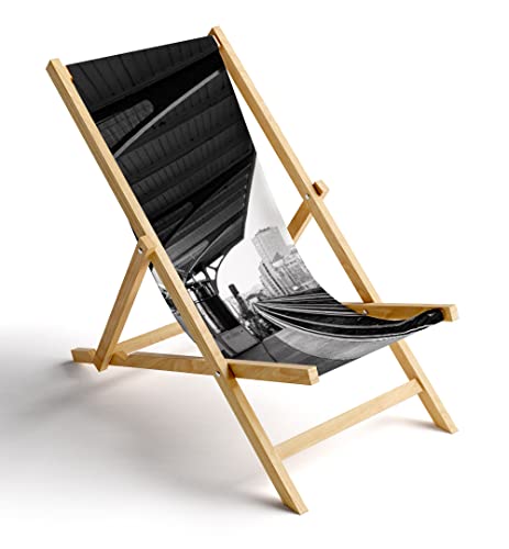 MyMaxxi Liegestuhl Holz Bedruckt Gartenstuhl - Metro Paris - Terrasse Balkon Sonnenliege - klappbar Strandstuhl Garten - Relax Gartenliege - verstellbar