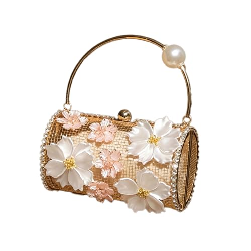 ÉclatBurstShe Luxury Women Evening Designer Metallic Gold Bag Flower Clutch Wedding Purse