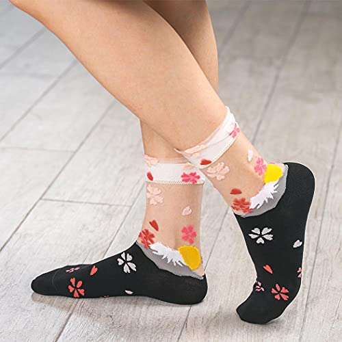 Image of Formery 3 Pairs Transparent Lace Mesh Socks Cute Ultrathin Sheer Ankle Socks Crystal Glass See Through Short Silk Stockings for Women and Girls