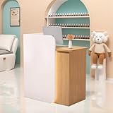 HEOTJUUQ Modern Reception Desk with Curved Privacy Panel & LED Light Strip, Lockable Drawers, 6 Color Options Front Desk, Compact Retail Counter for Salon, Office, Boutique(White+Wood)