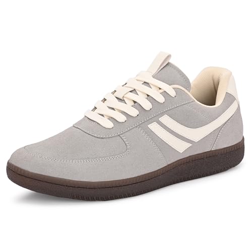 Image of Cruiser Men's Sneakers | Stylish Grey Retro Suede Casual Sneakers |Korean Style Lace-Up Low-Top Trainer with White Side Stripe & Gum Sole for College,Party,Office,Streetwear,Travel (2668)