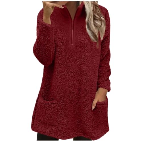 Pullover Damen Fleecepullover Lang Teddyjacke Teddy Flauschiger Teddyfleece Pullover Kuschelpullover Winterpullover Plüschpullover Kuschelpullover...