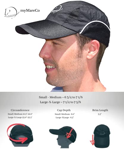 Mymareco Quick Dry Sports Hat Unisex Light Breathable Unstructured Foldable Low-Profile, Running, Riding, Fishing Outdoor Cap (Black, Small-Medium) #TOP3